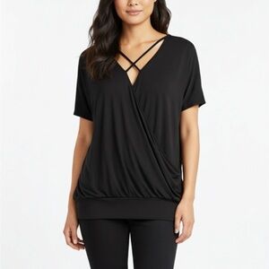 331 - Black Criss Cross V-Neck Top - Size M‎